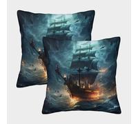 GUYDZOOM Pirate Ship Lot De 2 Housses De Coussin Douces pour Salon Chambre À Coucher, Housse De Coussin Décorative Imprimée en 3D pour Canapé Et Chaise 40x40cm