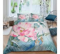 GUYDZOOM Rose Lotus Fleur Parure de Lit Hypoallergique Microfibre 3 pièces Imprimé en 3D Watercolor botanique Ensemble De Literie avec Taie d'oreiller Ultra Douce for Garçons Filles Single（135x200cm）