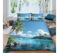 GUYDZOOM Tropical Plage Ensemble De Literie Entretien Facile Microfibre Hypoallergique 3 pièces Luxury Island Linge de Lit avec 2 Taies d'oreiller Léger for Chambre Adulte Single（135x200cm）