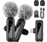 GUYH-Micro Cravate Sans Fil 2-Pack,2.4Ghz Mini Microphone,Microphone Sans Fil,Plug & Play,Pour Iphone/Ipad/Téléphone Android/Ordinateur Portable,Pour Enregistrement Vidéo,Vlogging