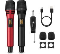 GUYH-Micro Karaoke Sans Fil,Uhf Microphone Dynamique Chant Portable À Main Avec Récepteur Rechargeable Pour Karaoké Discours Mariage Dj Spectacles Église Classe Conférences Tw320 Noir&Rouge