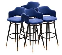 Guyifuny Ensemble de 1/2/3/4 tabourets de Bar avec Dossier, îlot de Cuisine en Velours Bleu, Tabouret pivotant for Petit-déjeuner, Chaise de Bar, Salle à Manger, Bistro, café(4 PCS,65cm(25.6in))