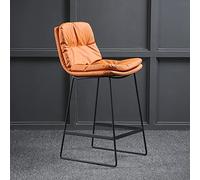 Guyifuny Ensemble de 1 Tabouret de Bar, Chaise de Salle à Manger rétro Classique en Similicuir, Hauteur Fixe, avec Cadre en métal et Repose-Pieds, Coussin Orange, Hauteur d'assise 65 cm