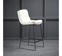 Guyifuny Ensemble de 1 Tabouret de Bar, Chaise de Salle à Manger rétro Classique en Similicuir, Hauteur Fixe, avec Cadre en métal et Repose-Pieds, Coussin Blanc, Hauteur d'assise 65 cm