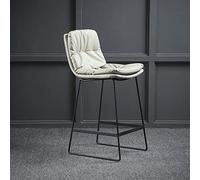 Guyifuny Ensemble de 1 Tabouret de Bar, Chaise de Salle à Manger rétro Classique en Similicuir, Tabouret de Bar à Hauteur Fixe avec Cadre en métal et Repose-Pieds, Coussin Beige, Hauteur d'assise 75