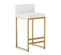 Guyifuny Ensemble de 1 tabourets à Hauteur de comptoir, Tabouret de Bar en Velours avec Dossier Bas et Pieds en métal doré, Tabouret Haut pour Salle à Manger, Bar à Domicile, Blanc, Haut : 65 cm