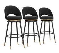 Guyifuny Ensemble de 3 tabourets de Bar pivotants, Chaise de Petit-déjeuner en Velours de 25,6 po de Hauteur avec Dossier Creux et Repose-Pieds, tabourets d'îlot, chaises de Bar rembourrées, Noir,