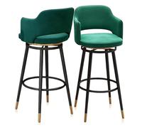 Guyifuny Ensemble de tabourets de Bar de Cuisine for Petit-déjeuner, 1/2/3/4, pivotant rembourré en Velours avec Repose-Pieds, chaises de Bar de Cuisine avec dossiers(Green Black Frame,2 PCS 75cm)