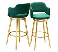 Guyifuny Ensemble de tabourets de Bar de Cuisine for Petit-déjeuner, 1/2/3/4, pivotant rembourré en Velours avec Repose-Pieds, chaises de Bar de Cuisine avec dossiers(Green Gold Frame,2 PCS 75cm)