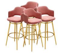 Guyifuny Ensemble de tabourets de Bar de Cuisine for Petit-déjeuner, 1/2/3/4, pivotant rembourré en Velours avec Repose-Pieds, chaises de Bar de Cuisine avec dossiers(Pink Gold Frame,4 PCS 75cm)