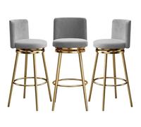 Guyifuny Ensemble de tabourets de Bar pivotants en Velours (1/2/3/4), Hauteur comptoir, avec Dossier Chaise Haute rembourrée idéale for îlot de Cuisine, pub, Club(Grey 3PCS,65cm(25.6"))