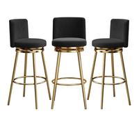 Guyifuny Ensemble de tabourets de Bar pivotants en Velours (1/2/3/4), Hauteur comptoir, avec Dossier Chaise Haute rembourrée idéale for îlot de Cuisine, pub, Club(Black 3PCS,65cm(25.6"))