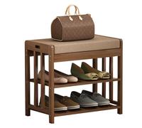 Guyifuny Entryway Bench with Cushioned Stool & Shoe Rack | Heavy-Duty Shoe Changing Seat and Storage Organizer for Hallway, Front Door, Or Mudroom | Easy Assembly