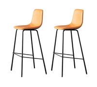 Guyifuny Lot de 2 tabourets de Bar en Cuir synthétique, Style rétro Classique, Hauteur Fixe, avec Cadre en métal thermolaqué Noir et Repose-Pieds, Hauteur d'assise 75 cm.