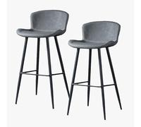 Guyifuny Lot de 2 tabourets de Bar en Similicuir, Chaise de Salle à Manger Classique rétro à Hauteur Fixe avec Cadre en métal et Repose-Pieds, Coussin Gris, Hauteur d'assise 65 cm