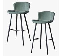 Guyifuny Lot de 2 tabourets de Bar en Similicuir, Chaise de Salle à Manger rétro Classique à Hauteur Fixe avec Cadre en métal et Repose-Pieds, Coussin Vert, Hauteur d'assise 65 cm