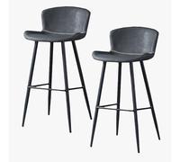 Guyifuny Lot de 2 tabourets de Bar en Similicuir, Chaise de Salle à Manger rétro Classique à Hauteur Fixe avec Cadre en métal et Repose-Pieds, Coussin Noir, Hauteur d'assise 75 cm