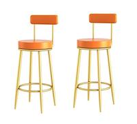 Guyifuny Lot de 2 tabourets de Bar en Similicuir, siège rembourré, Hauteur d'assise 65/75 cm, pour îlot de Cuisine, Bistro, doré et Orange, Hauteur d'assise 75 cm