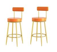 Guyifuny Lot de 2 tabourets de Bar en Similicuir, siège rembourré, Hauteur d'assise 65/75 cm, pour îlot de Cuisine, Salle à Manger, Bistro, doré et Orange, Hauteur d'assise 65 cm