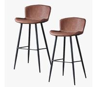 Guyifuny Lot de 2 tabourets de Bar en Similicuir, Style rétro Classique, Hauteur Fixe, avec Cadre en métal et Repose-Pieds, Coussin Marron, Hauteur d'assise 75 cm