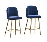Guyifuny Tabouret de Bar de Cuisine, Chaise de Salle à Manger, avec Coussin en Velours épais et Base en métal doré, Lot de 2, capacité de 300 LB, Bleu, Hauteur d'assise 65 cm