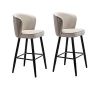 Guyifuny Tabouret de Bar Haut avec accoudoirs et dossiers, Tabouret de Luxe en Cuir PU avec Assise en Velours pour Bar, Bistro, Salle à Manger, Petit-déjeuner, îlot de Cuisine, B, Hauteur d'assise 65