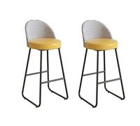 Guyifuny Tabouret de Bar Haut Contemporain Sool pour Cuisine de Petit-déjeuner avec Dossier, Chaise de Salle à Manger avec Pieds en métal avec Dossier et Repose-Pieds, Coussin Bleu et Jaune