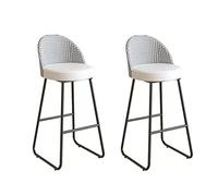 Guyifuny Tabouret de Bar Haut Contemporain Sool pour Petit-déjeuner avec Dossier, Pieds en métal, Chaise de Salle à Manger avec Dossier et Repose-Pieds, Coussin Bleu et Blanc