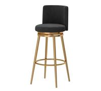 Guyifuny Tabouret de Bar pivotant en Velours (Lot de 1), Hauteur comptoir, idéal for îlot de Cuisine, pub, Club.(Black Gold Frame,75cm)