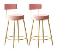 Guyifuny Tabourets de Bar de Cuisine, Chaise rembourrée pour Le Petit-déjeuner, Tabouret de Bar en Velours Doux avec Dossier, Chaise d'îlot avec Pieds en métal plaqué Or, Coussin Rose, Hauteur d'assi