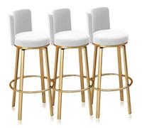 Guyifuny Tabourets de Bar en Velours avec Dossier, Ensemble de 1/2/3/4 tabourets de Cuisine à Hauteur de comptoir, Chaise pivotante for Bars à Domicile, îlots de Cuisine(3 PCS Gold White,75cm)