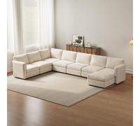 Guyii Canapé modulaire Moderne Beige, canapé d’Angle 2-9 Places, canapé sectionnel Confortable, Coussins Moelleux, Assise Profonde,canapé Salon Stable et sécurisé (canapé 8 Places avec Repose-Pieds)