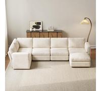 Guyii Canapé modulaire Moderne Beige, canapé d’Angle 2-9 Places, canapé sectionnel Confortable, Coussins Moelleux, Assise Profonde,canapé Salon Stable et sécurisé (canapé 6 Places avec Repose-Pieds)