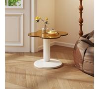 Guyii Flower Shaped Design Side Table, Small Coffee Table in Living Room Or Bedroom, Simple Nordic Style, White+Amber Top (Table d'appoint - Petite)