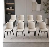 Guyii Lot de 4 chaises de Salle à Manger, chaises rembourrées en Similicuir Souple Beige et Gris, Dossier incurvé, Assise Large, Pieds en métal Noir, pour Cuisine, Salon et Salle à Manger (8)