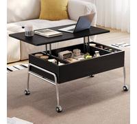Guyii Table Basse Relevable 90 cm avec 4 roulettes Verrouillables, Table de Salon Noire avec Plateau Élévable, Design Moderne et Rangement Pratique