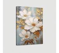 Guying Art Décoration murale abstraite sur toile avec motif floral blanc et feuilles d'or (70 x 110 cm/cadre intérieur)