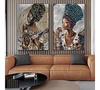 Guying Art Femme africaine en or noir avec une coiffe exquise peinture sur toile affiches et impressions mur Art photo décor à la maison 50x70cmx2 sans cadre