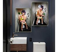 Guying Art Femme Assise Sur Les Toilettes Fumer Toile Affiches Moderne Salle De Bains Toilettes Décoration Murale Peintures Décor À La Maison 60x80cm (24x31in) x2 No Frame