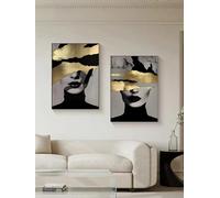 Guying Art Lot de 2 toiles luxueuses imprimées représentant des portraits de femmes noires et dorées - Tableau abstrait pour salon, 50 x 70 cm (20 x 28 pouces) x 2 avec cadre