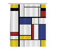 Guying Art Motif Bleu Abstrait Peinture Moderne en Mondrian coloré Bauhaus Rideau de Douche en Tissu Polyester imperméable géométrique 120x203cm/47x80in(WxH)