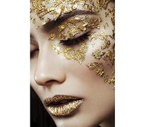 Guying Art Scandinave Visage de Femme Or Peinture sur Toile Affiches et Impressions Mur Art Photos pour Salon Décoration Murale à La Maison 50x70cm (20x28inch) avec Cadre