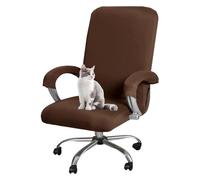 GUYIRT Housse de chaise d'ordinateur élastique avec fermeture éclair durable, housse de chaise rotative de bureau avec accoudoirs, pour la maison, le bureau (café clair, taille M)