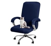 GUYIRT Housse de chaise d'ordinateur élastique avec fermeture éclair durable, housse de chaise rotative de bureau avec accoudoirs, pour la maison, le bureau (bleu marine, taille M)