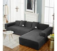 GUYIRT Le canapé en Peluche en Forme de L Couvre la Housse de canapé sectionnelle 2 pièces, Un pour la Portion de canapé Un pour Le canapé méridienne Velours Lavable Durable -E-2 Places + 3 Places