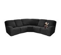 GUYIRT Lot de 7 housses de canapé d'angle extensibles pour 5 places, housses de canapé sectionnel inclinables (noir, taille unique)