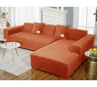 GUYIRT Super Extensible Housse De Canapé en Forme De L Peluche Velours Revêtement De Canapé Sectionnel Couverture De Canapé avec Fond élastique Protege De Meubles-café-1 Place(90-140cm)
