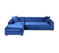 GUYIRT Velours Housse De Canapé d'angle, 2 Pièces Extensibles Housse Canapé Angle Antidérapant Housse De Canapé en Forme De L Protecteur De Meubles Doux pour Canapé d'angle -Bleu-3+3 Places