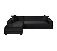 GUYIRT Velours Housse De Canapé d'angle, 2 Pièces Extensibles Housse Canapé Angle Antidérapant Housse De Canapé en Forme De L Protecteur De Meubles Doux pour Canapé d'angle -Noir-4+4 Places