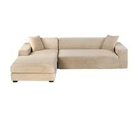 GUYIRT Velours Housse De Canapé d'angle, 2 Pièces Extensibles Housse Canapé Angle Antidérapant Housse De Canapé en Forme De L Protecteur De Meubles Doux pour Canapé d'angle -Chameau-3+3 Places